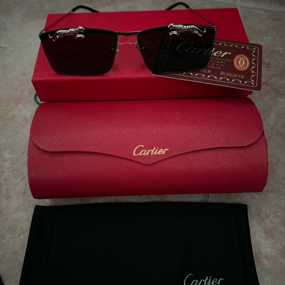 Cartier Red and Gold Sunglasses with Case